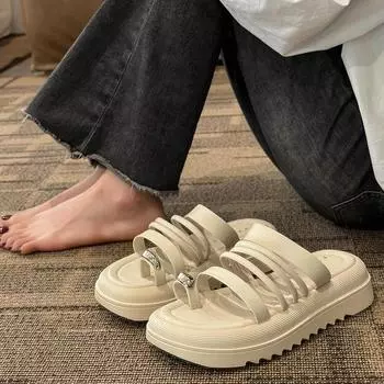 Niche design set of toe cool slippers for women s outer wear 2025 new summer fashion Roman thick bottom one-word drag beach 35
