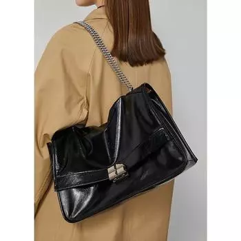 Niche Design Stray Bags Женская сумка через плечо из коровьей кожи с металлическим ремешком Большая сумка-мессенджер для поездок на работу через плечо M чёрный