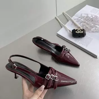 Niche high heels red bag head sandals fairy shoes 2024 new spring and summer black French pointed single shoes 36 чёрный