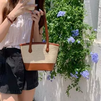 Niche Retro High-grade Underarm Bag Straw Braid Bag Simple Tote Bag коричневый