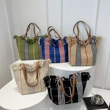 Niche Texture Vacation Style Casual Style Contrasting Color Large Capacity Tote Bag for Women In Summer Beautiful Shoulder Bag
