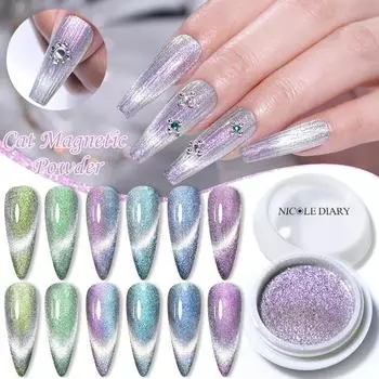 Nicole Diary Aurora Spar Cat S Eye Powder, Dream Dynamic Spar Smoothie Cat S Eye Magnetic Powder Diy Manicure Nail Powder
