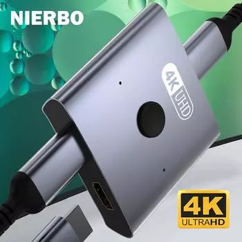NIERBO 2 in 1 Out HDMI Bidirection Switch 4K@60Hz Splitter Switch Bidirectional HDMI Switcher Manual HD Hub for PC Xbox PS5/4/3 серый
