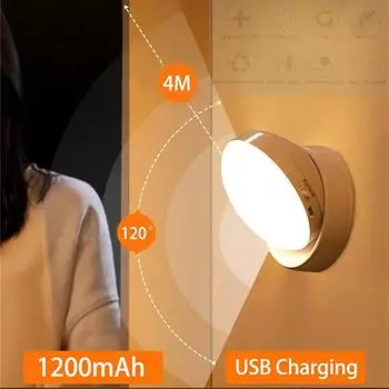 Night Light Rotatable Wireless Motion Sensor Night Lights USB Rechargeable Bedroom Corridohting Motion Sensor Light Led Lamp теплый белый