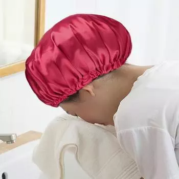 Nightcap with Elastic Band 2-layered Extra Large Sleeping Satin Bonnet Smooth High кофейный