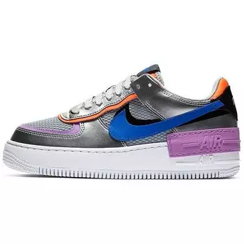 Nike Air Force 1 Shadow Metallic Silver Женские кроссовки Fuchsia-Glow Hyper-Crimson Racer-Blue CW6030-001