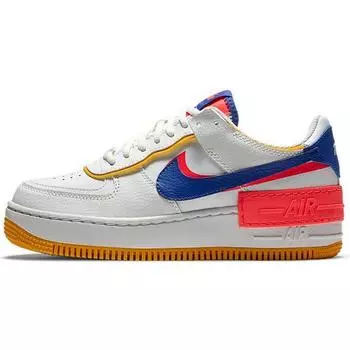 Nike Air Force 1 Shadow White Crimson Blue Женские кроссовки Summit-White Flash-Crimson Dark-Sulphur CI0919-105