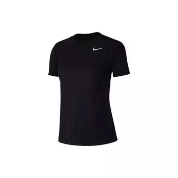 Nike Быстросохнущий свитер с круглым вырезом и логотипом, короткий рукав, футболка, женские топы, черный цвет AQ3210-010 XS