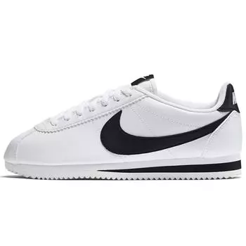 Nike Classic Cortez Leather White Black Женские кроссовки Черно-белые 807471-101