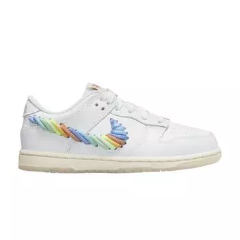 Nike Детские кроссовки Dunk Low PS с радужным кружевом и галочкой, белые многоцветные, темно-пони, FN4862-100 28