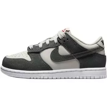 Nike Dunk Low PS Светлый Железный Камень Антрацит Блеск Детские Кроссовки Серый Белый Спорт-Красный FZ1001-001 28