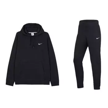 Вышитый худи пуловер Nike однотонный флисовый удобный длинные брюки повседневный спортивный костюм мужской спортивный костюм черный 623453-010+716831-010 M