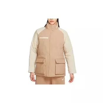 Nike Короткая теплая хлопковая куртка с цветным блоком и воротником-стойкой на молнии, женские куртки бежевого цвета DQ6851-200 M