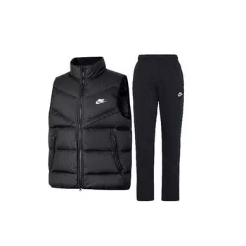 Nike Однотонный жилет с воротником-стойкой, длинные брюки для тренировок на открытом воздухе, повседневный спортивный костюм, мужской костюм, черный FB8184-010+BV2714-010 L