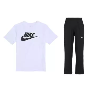 Nike Пуловер с круглым вырезом и короткими рукавами, однотонный, свободный крой, средняя посадка, длинные брюки, повседневный спортивный комплект, мужские комплекты AR5005-101+DM6627-010 L