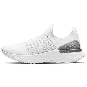 Nike React Phantom Run Flyknit 2 True White Silver Женские кроссовки Pure-Platinum Metallic-Silver CJ0280-100