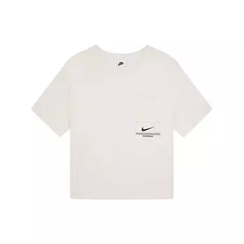 Nike Спортивная футболка с принтом логотипа Swoosh и круглым вырезом, винтажная футболка с коротким рукавом, женская футболка Phantom-Grey White DV9118-030 XL