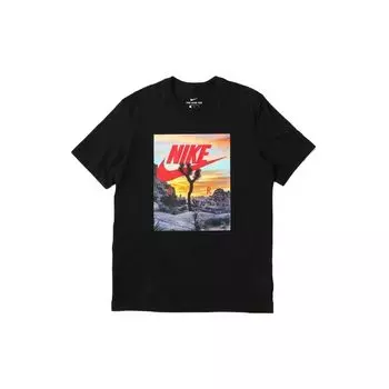 Nike Спортивная футболка с принтом заката и круглым вырезом, мужские топы, черный CT6885-010 M