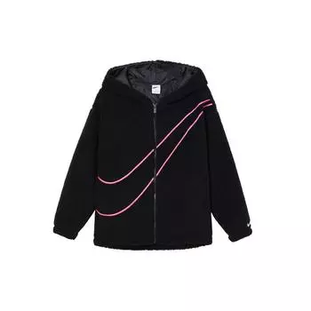 Nike Спортивная толстовка с капюшоном на молнии с логотипом Dragon Flight New Year Series и флисом Sherpa Feel, женские топы, черные FZ6536-010 L