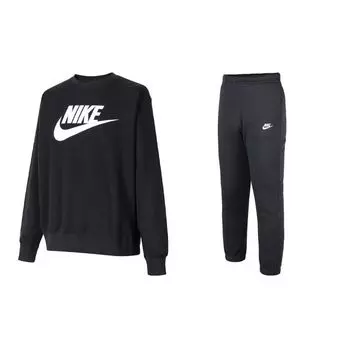 Nike Спортивная толстовка с круглым вырезом и принтом логотипа и букв, трикотажные длинные брюки, повседневный спортивный костюм, мужская толстовка, брюки, костюм, черный DQ4913-010+BV2738-010 XL