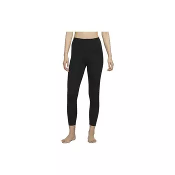 Nike Спортивные брюки Yoga Solid Logo с высокой талией и завышенной талией, облегающие, длина семь четвертей, женские, черные, CU5294-010 L