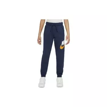 Nike Спортивные штаны Club Fleece с принтом логотипа, на манжетах, свободные, детские, низ, темно-синие, CJ7863-414 M