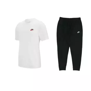 Nike Спортивный клубный вышитый логотип Micro Mark круглый вырез короткий рукав трикотажный спортивный костюм мужской спортивный костюм BV2763-010+AR4999-100 M