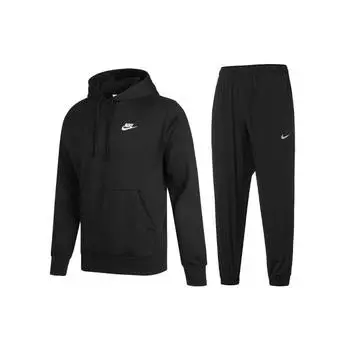 Nike Толстовка с капюшоном, быстросохнущие брюки с манжетами, повседневный спортивный костюм, мужской костюм, черный BV2655-010+FB7498-010 L