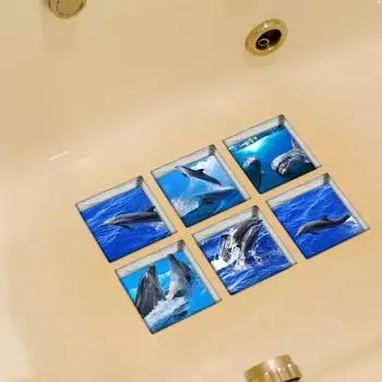 (Никита) 6шт 13x13см дельфин узор 3D противоскользящая водонепроницаемая наклейка для ванны One Size синий