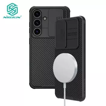 NILLKIN Магнитный чехол CamShield Pro для телефона Samsung Galaxy S24 Plus S24 Ultra, защитный чехол-слайдер для камеры, жесткая противоударная задняя крышка For Galaxy S24 чёрный