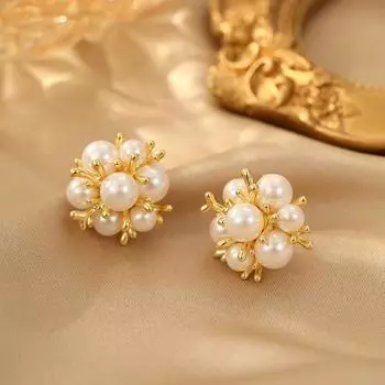 Ниша Модный Дизайн Sense Pearl Flower Ball серьги-гвоздики женские S925 Серебряные Иглы Темперамент Милые Универсальные Серьги Оптовая Продажа 18K