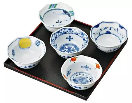 Nishikai Ceramics Hasami Ware Small Small Somen Picture Comes with Presentation Diameter Set of 5 30010 Bowl, Octagonal, Bowl, Nishiki, Change, Bon,