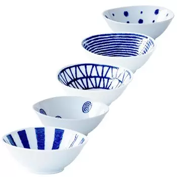 Nishikai Ceramics Hasamiyaki Plate Small Small Mini 5 Tablewares Diameter Indigo Ball Dishwasher Japanese Made in Japan 19926 Set, Lightweight, Bowl, тёмно-синий