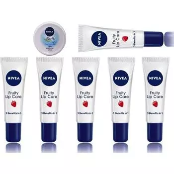 NIVEA Фруктовый бальзам для губ набор из 6 * 10 г с 25 мл мягкого крема витамин Е фруктовый (Пакет: 7,85 г)