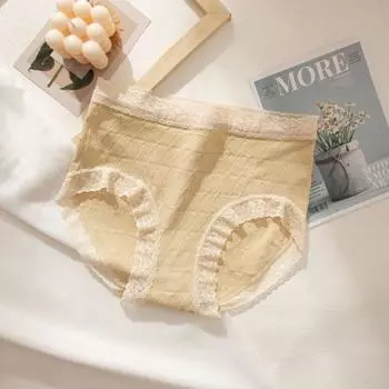 Нижнее белье Bubble Mid с высокой талией, женские трусики-трусы из чистого хлопка с высокой эластичностью и кружевной кромкой из чистого хлопка с треугольными чашечками L жёлтый