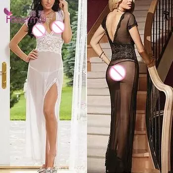 Нижнее белье G-String V-образным вырезом Длинное платье Babydoll эротическое белье Ночное белье Пижамы