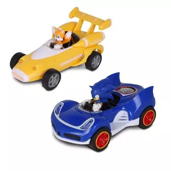 NKOK Sonic Transform All Stars Racing Pullback Sonic Hedgehog с 2 видеоиграми без батареек Pullback Release and Action Tails, Vehicles, Legends, синий