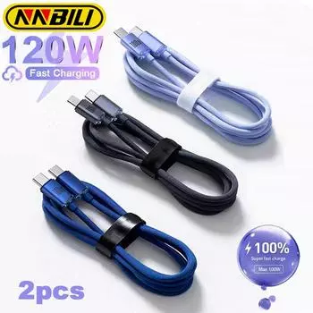 NNBILI 2 шт. 120 Вт 6A кабель типа C-тип C для iPhone 15 Pro Max PD быстрая зарядка USB C кабель для передачи данных для Xiaomi 14 Samsung зарядка 0.25m