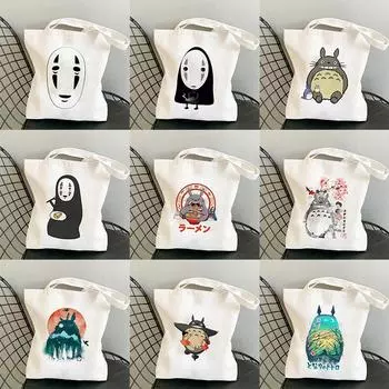 No Face Man Studio Ghibli Тоторо Сумка для покупок Сумка в стиле аниме Хлопковая сумка-тоут Эко многоразовая сумка Bolso Эко-сумка многоразового использования 24*26cm