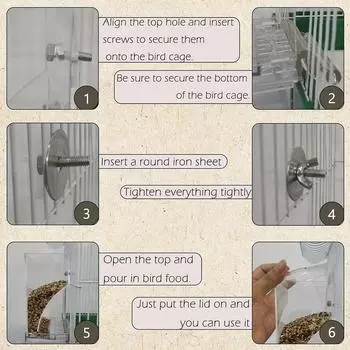 No Mess Automatic Neat Bird Feeder Parrot Automatic Feeder Anti-splash Food High-Capacity Feeder Birdcage Accessories For Birdie прозрачный