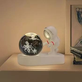 Ночник астронавта с питанием от USB, 3D искусственный хрустальный шар, настольная лампа для детской спальни, прикроватная светодиодная лампа 2