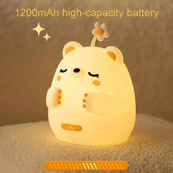 Ночник с изображением медведя и USB-кабелем для зарядки, прикроватная лампа, аккумулятор 1200 мАч, силиконовый ночник для детей, мальчиков и девочек