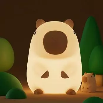 Ночник с капибарой, милый мультяшный USB перезаряжаемый светодиодный светильник, прикроватная сенсорная лампа для новорожденных, рождественский декор для спальни для малышей коричневый