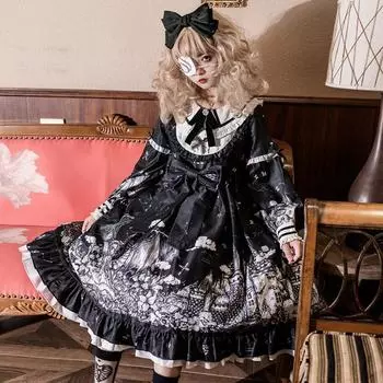 Ночное платье Lolita Castle Dark OP, женское платье с длинными рукавами S чёрный