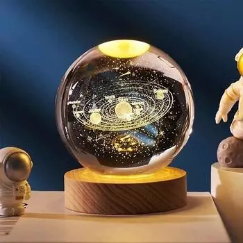 Ночной светильник Crystal Ball, 6.0 9 см стеклянный шар Ночной светодиодный светильник с деревянной основой, украшения Подарки