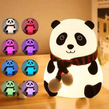 Ночной светильник Panda с сенсорным управлением, мягкая силиконовая лампа для детской комнаты, для малышей, прикроватная лампа с возможностью зарядки от USB, 7 цветов