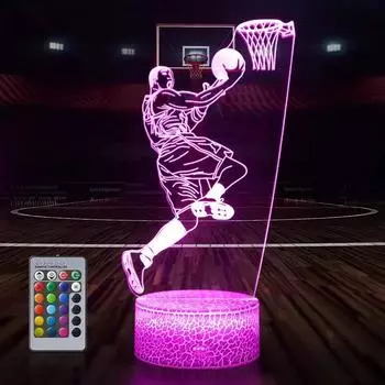 Ночной светильник в форме баскетбольного и футбольного мяча, 3D-светильник illusion, 7/16 цветов, сенсорный, регулируемый, зарядка через USB, украшение, подарок на день рождения 7 colors темно-синий