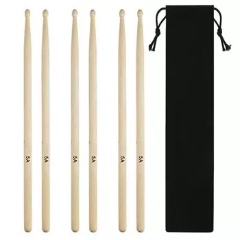 NOELAMOR Drumstick 5A Drum Practice 3 Pair Set with Velvet Storage Bag (410x15.0mm)