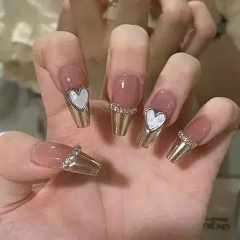 Ногти с клеем Love Heart Letter Длинные миндалевидные глянцевые наращивания ногтей с полным покрытием Salon