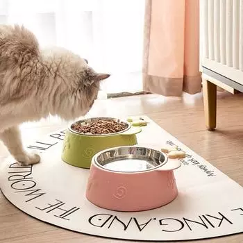 Non-slip Bowknot Cat Food Bowl Anti Rollover Large Capacity Puppy Feeder Dish Bowl Removable Stainless Steel синий